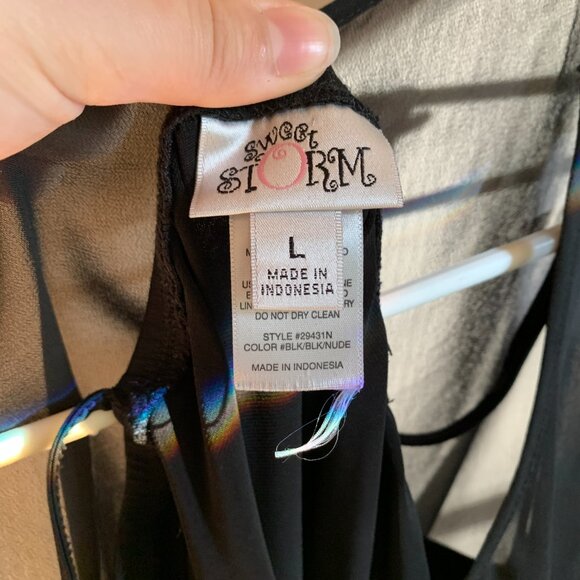 Sweet Storm Black & Nude Lace Mini Dress - Size Large - Party Holiday Classy - Picture 8 of 13